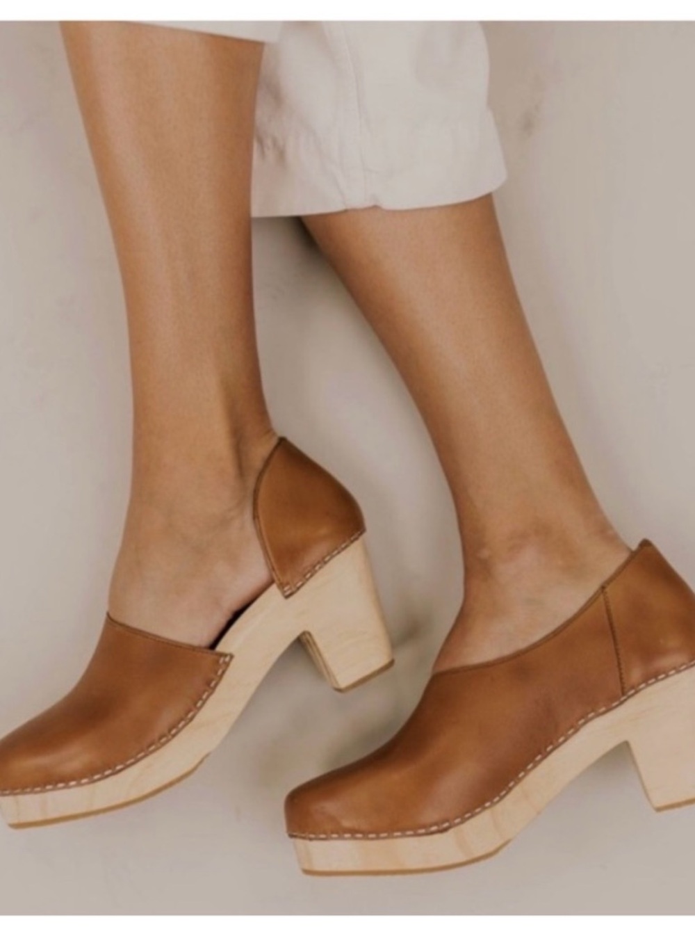 Free People Tan Leather Clog Mules